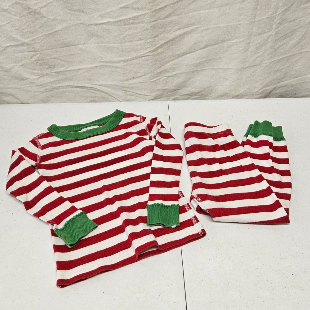 Hanna Andersson Pajama Set Kids Size 3 Red White Green Striped Organic Cotton